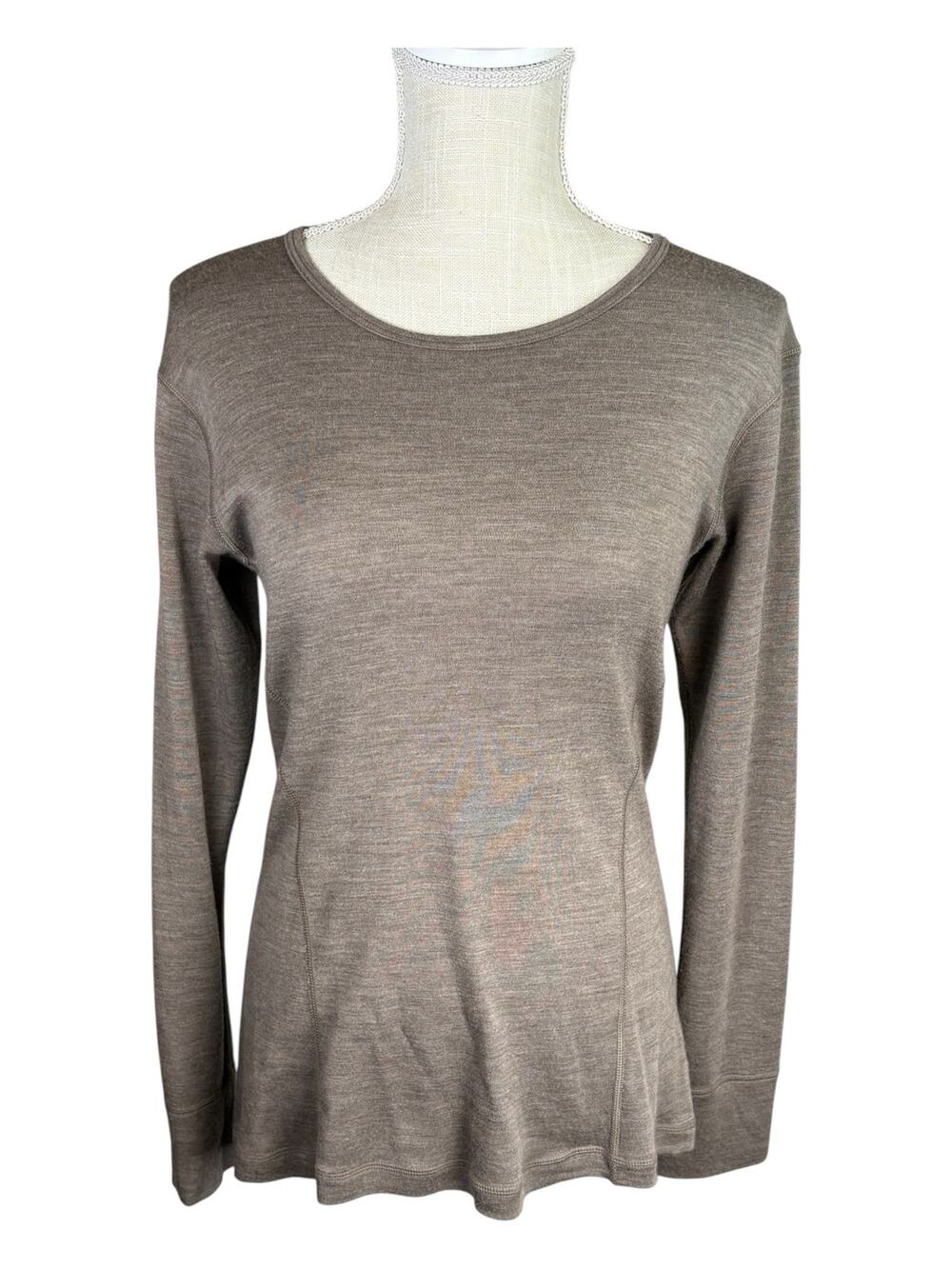Woolx Long Sleeve 100% Merino Wool Base Layer Top Women's Medium Brown Spacedye